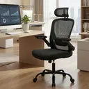 Ochama x SONGMICS Chaise de Bureau en Maille, Chaise Ergonomique Pivotante avec Soutien Lombaire, Appui-Tête, Accoudoirs Relevables, Noir image 4