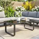 Outsunny Table Basse de Jardin Rectangulaire, Pieds Incurvés, Plateau en Verre Trempé, Table d'Appoint pour Terrasse Balcon Jardin, 90x45x33cm, Noir image 1