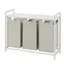 JOYFURNOS Panier à linge, Corbeille à linge à 3 compartiments, Sacs intérieurs coulissants et amovibles, Trieur de vêtements, Cadre en métal, 3 x 40 L, 92,5 x 33 x 72 cm, Blanc crème et blanc mat image 0
