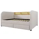 Polsterbett Tagesbett 140x190 cm, Schlafsofa mit LED und USB-C Ladefunktion,Leinen, Hellbeige (Ohne Matratze)  image 7