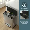 SONGMICSHOME  Dual Compartment Pedal Rubbish Bin, 2 x 30L Kitchen Recycling Bin with Soft Close Lid, for Home, Stainless Steel, Silver image 6