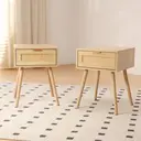 GRAVFORCE Bedside Table Set of 2 Modern Side End Table with Drawers Slim Bedside Tables for Bedroom Living Room Solid Wood Legs 1 Drawer image 0