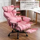 Ckaff Chaise de bureau ergonomique en cuir PU avec repose-pieds, soutien lombaire, dossier haut réglable et capacité de charge 200 kg - Rose image 5