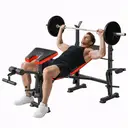 HOMCOM Banc de musculation Fitness entrainement complet avec support d'haltères dossier réglable acier 175 x 139 x 127 cm noir et rouge image 0