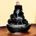 JU7CER 1PC Ceramic Backflow Incense Burner - Lotus Leaf Design, Backflow Waterfall Incense Holder with Wooden Sticks - Classic Style, Ideal for Christmas Home Decoration and Floor Display, Incense Insert image 5