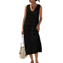 Robe de femme en crochet à manches amovibles en maille ouverte à col en V pour printemps, été, vacances et usage quotidien Noir Taille M image 0