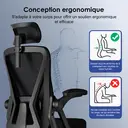 GTIMEX Chaise de bureau ergonomique avec appuie-tête réglable, accoudoirs, soutien lombaire, chaise pivotante avec fonction d’inclinaison jusqu’à 135°, adaptée au dos, fauteuil de direction, capacité de charge 150 kg image 5