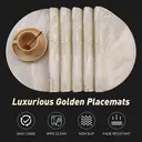 Round Placemats , 15 Inch Washable Gold Table Mats for Dining Table Pressed Leaf Vinyl Place Mats for Holiday Wedding Party Decoration,4pcs image 3