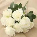 Yuejia 1Pc 18.89in/48cm Artificial Roses Flowers Arrangement Silk Bouquet for Home Office Parties Bridal and Wedding Decoration(white) image 2