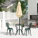 Outsunny Garden Bistro Set with Umbrella Hole, 3 Piece Cast Aluminium Garden Furniture Set, Antique Floral Round Coffee Table and Chairs, Small Balcony Furniture for Outdoor, Patio, Green image 7