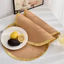 White Label 6-piece set, PP-woven bright thread tassel placemat Straw Yellow + Gold Tassel，round 38cm, hand-woven with PP material, perfect for wiping and cleaning, and shining at holiday parties and weddings image 3