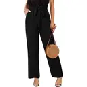 Women's High Waisted Leopard Print Palazzo Pants Belted Wide Leg Long Trousers with Pockets (black, XL) image 0