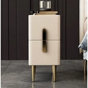 Homary Inarrow Modern Beige Nightstand Bedside Table with 2 Drawers in Gold Legs image 2