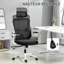 Vinsetto Fauteuil de bureau, chaise ergonomique, maille respirant, accoudoirs relevables, pivotant, appui-tête réglable et support lombaire, hauteur d'assise réglable, noir image 3