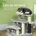 PawHut Arbre à chat, tour à griffer, avec plates-formes en peluche à 3 niveaux, 2 balles de jeu, poteaux à griffer en sisal, hauteur de 50 cm, pour chat de moins de 5 kg, gris clair image 3