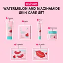 QUIYUM Watermelon Skincare Set (14pcs): Includes Cleanser 100g, Serum 2ml×10, Eye Cream 20g, Eye Masks 6g×3, Lip Masks 6g×3, Cream 50g, with a Headband, Nail Stickers, Makeup Mirror, and Makeup Bag. image 5