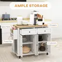 HOMCOM Kitchen Island Counter Panelled 2 Drawers 4 Doors White/Natural image 3