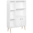 HOMCOM Sideboard Storage Cabinet Cupboard, Open Bookcase with 2 Doors 5 Compartments Wooden Modern Style for Living Room Bedroom Kitchen 80 x 23 x 123 cm, White image 0