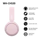 Sony WH-CH520 Wireless On-Ear Headphones (Pink) image 2