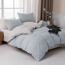 MENDALE Duvet Cover Set - Premium Bedding Set - 200*200 cm Duvet Cover with 65*65 cm Pillow Case - Soft Brushed Microfiber- Light Blue & Light Grey image 1
