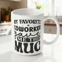Alphynix 1pc 11oz White Mug with "MY FAVORITE COWORKER gave ME THIS MUG" Office Humor Quote, Playful Desk Gift for Christmas or Thanksgiving image 1