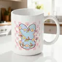 Alphynix 1pc Floral Bunny Mug, 11oz Ceramic Coffee Cup with Light Blue Rabbit, Yellow Flowers and Pink Checkerboard, Spring Gift for Women, Girls image 1
