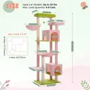 PAWZ Road Arbre à chats de plusieurs étages avec hamac, niche, paniers griffoir et 13 poteaux en sisal de 11 cm de diamètre, rose et vert - 170 cm image 2