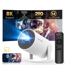 Magcubic Smart Projector, 8K Supported, Native 720P HD, 290 ANSI, Android 14, 5G WiFi 6 Bluetooth 5.4, 180° Rotation & Auto Keystone, Portable Projector for Home Cinema Bedroom Ourdoor Compatible with HDMI/USB/Phone/PS5/TV Stick, HY300Pro White image 1