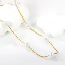 18K PVD Gold Stainless Steel Pearl Station Necklace, 42+5cm Elegant Beaded Choker image 2