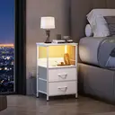 WLIVE Bedside Table,with App-Controlled LED Lights & Charging Station, 2 Fabric Storage Drawers with 2 AC Outlets & 2 USB Ports,Ideal for Bedroom Use,Livingroom (White, 2pcs) image 6