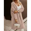Women's Long Cardigans Cable Knitted Open Front Oversized Hooded Outerwear Sweater Coat (apricot, S) image 3