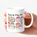 Alphynix 1pc Jesus Is My Jam Mug, 11oz Ceramic Coffee Cup with Colorful Faith Blessings Jars, Humorous Christian Gift for Women, Men, Teens image 2