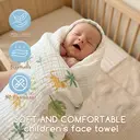 LeBonsoir Carrés en mousseline pour bébé, lot assorti de 2 pièces, lingettes de change en coton pour nouveau-nés, absorbantes et respirantes, idéales pour nettoyer, essuyer et couvrir les nouveau-nés – Forest Adventure (25 x 50 cm x 1, 70 x 140 cm x 1) image 4