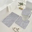Bathroom Set 3 Piece Non-Slip Absorbent Bath Mats for Tub Shower, Machine Washable 38*44cmToilet Cover, 50*40cm U-Shaped Contour Toilet Rug，50*80cm Bathroom Rugs,grey meander pattern image 0