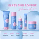 Quiyum Coffret de soins Sakura au collagène - Nettoyant 50 g, lotion tonique 120 ml, sérum 30 ml, crème contour des yeux 20 g, crème visage 50 g, stickers pour ongles, serviette, trousse à maquillage, étui à maquillage, outil de massage, éponge pour le visage et fleur de douche image 8