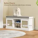 HOMCOM Shoe Bench with Padded Cushion, Boho Shoe Storage Bench with Rattan Doors, Open Shelves and Adjustable Shelves for Hallway, Entryway, Holds 9 Pairs, White image 3