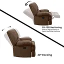 HONEYOU Oversized Rocker Recliner Chair，Overstuffed Extra Wide Rocking Recliners，Soft Big Man Manual Recliner，Extra Large Living Room Chair Up to 350 LBS，Brown image 4
