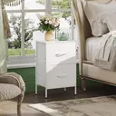 WLIVE Bedside Table, 2 Fabric Drawers Cabinet & Metal Frame, with Easy Pull Handle, Wood Top and Sturdy Steel Frame for Bedroom, Living Room (White) image 1