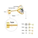 Classic Silver Tone 4-Prong Round CZ Screw Back Earrings, Hypoallergenic Stainless Steel Studs image 1
