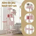 SONGMICS Arbre à chat hauteur 206 cm avec 13 griffoirs, 2 plateformes, 2 niches et panier, hamac, pompon - Rose bonbon image 7