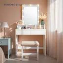 Ochama x SONGMICS Vanity Makeup Table, Dressing Table with Lighted Mirror, 3 Colours, Modern, White image 3