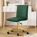 Hellove Chaise de coiffeuse sur roulettes, chaise pivotante en velours, réglable en hauteur avec base en métal doré, chaise de maquillage sans accoudoirs, tabouret de coiffeuse avec dossier pour chambre et salles de coiffeuse, vert image 6
