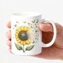 Alphynix 1pc 11oz White Ceramic Mug Featuring a Vibrant Sunflower and Butterfly Design, Uplifting Gift for Birthday or Celebration image 2