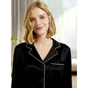 IZURIA lapel silk-like black long sleeved top and pants set  L image 4