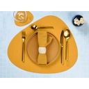 BJÖRN Set de table réversible à bord arrondi - Lot de 6 - Cuir recyclé jaune moutarde et vert sapin image 3