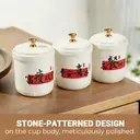 Chinese Style Ceramic Canister Set, White Porcelain Storage Jars with Bamboo Tray for Kitchen Countertop
3-Piece White Ceramic Seasoning Jar Set, Red Accent Design with Spoons for Kitchen Storage image 2