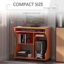 HOMCOM Computer Desk with Sliding Keyboard Tray, Mobile Home Office Desk, Study Table with Storage Shelves, PC Desk on Wheels, Cherry Wood Colour image 5