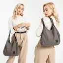 Kono Canvas Shoulder Tote Bag, Vintage Hobo Handbag for Women, Casual Top Handle Bag for Work School Travel Shopping Grey image 5
