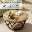 Tribesigns Round Coffee Table, 80 cm Round Wooden Table, Farmhouse Large Round Living Room Table with 2 Levels Storage, Modern Simple Brown Tea Table (Wood Grain) image 4
