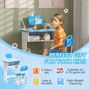 HOMCOM Kids Desk and Chair Set Adjustable Height Study Table Set w/ Drawer, Book Stand, Pen Slot - Blue image 8